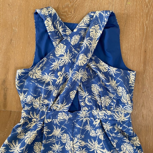 TopShop Palm Print Blue Cross Front Romper Large - Picture 6 of 8